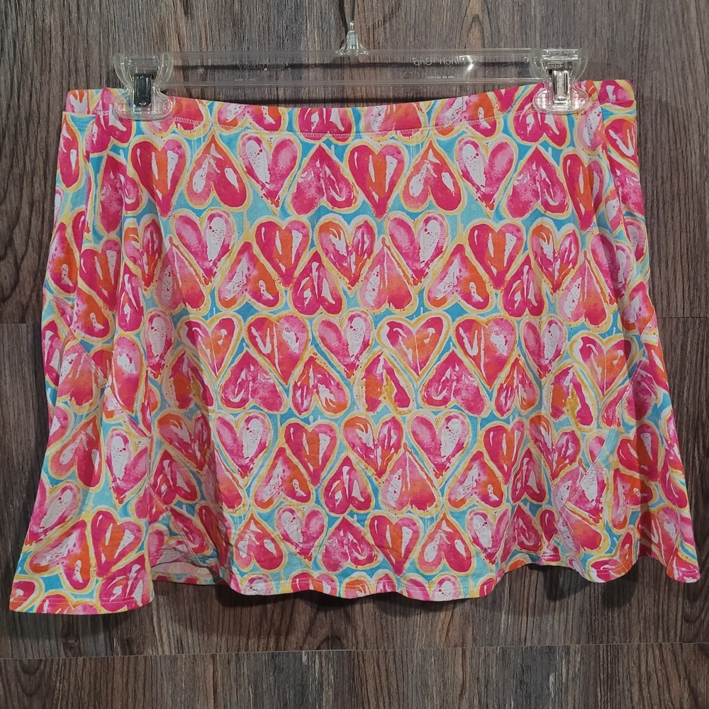 IBKUL Activewear Skort Size L Colorful Hearts Quick Dry Cooling UPF 50+ Stretch